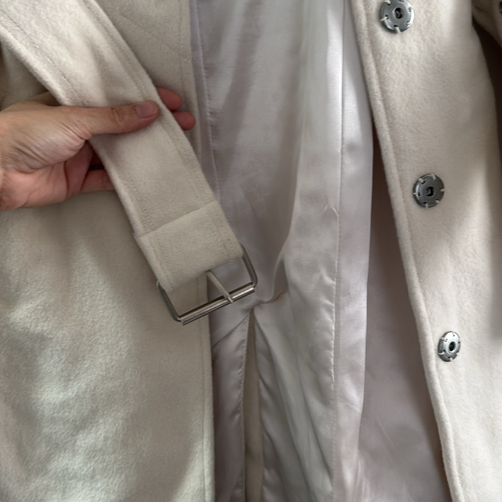 Cream Belted Coat with Wide Collar - bebe - Picture 8 of 11
